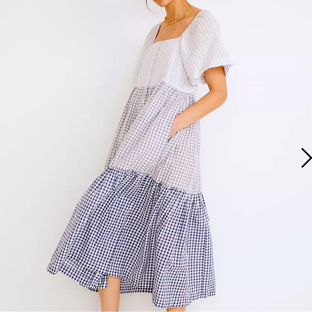 Madewell gingham, square neck button front, Middi/maxi dress